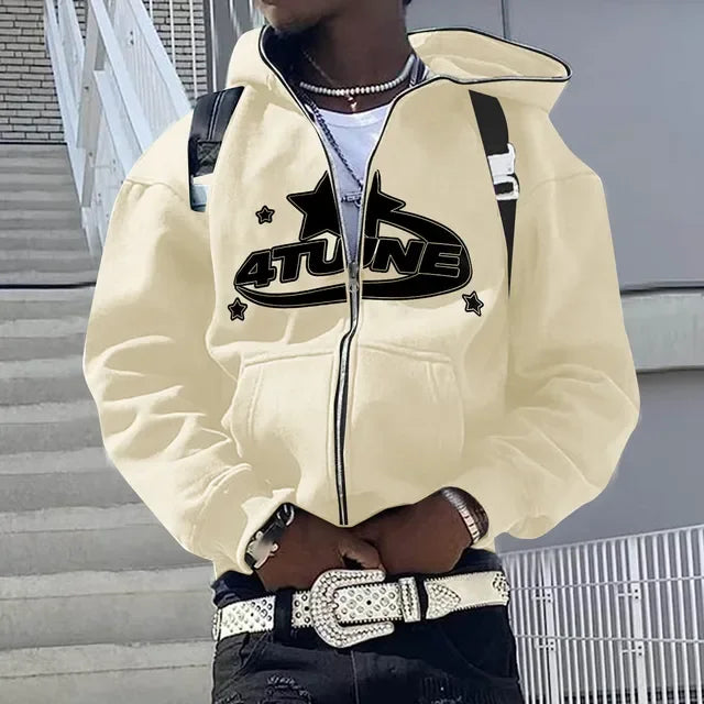 Y2K Letter Print Zip-Up Hoodie – Unisex Fleece Sweatshirt