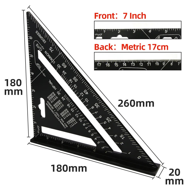 Aluminum Alloy Carpenter's Triangle Ruler — Set Square, Protractor & Saw Guide