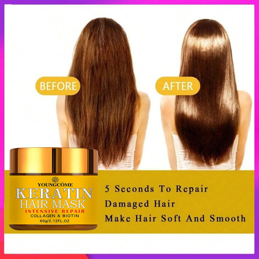 Keratin Hair Mask Treatment | Biotin Collagen Smoothing Cream for Dry Damaged Hair 30g/60g