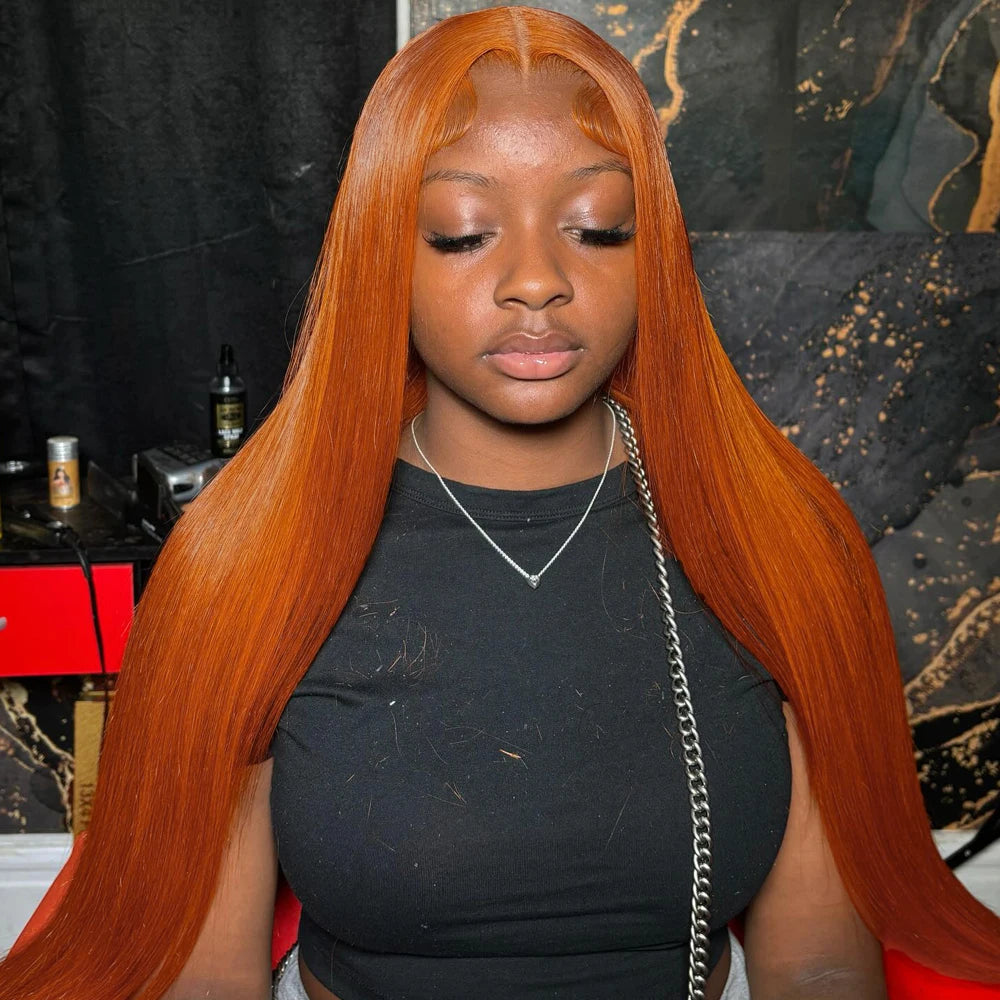 Ginger Orange Straight Lace Front Wig — Brazilian Remy Human Hair