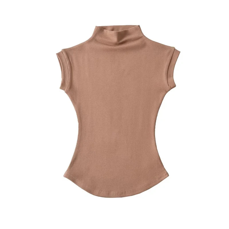 Sleeveless Turtleneck Crop Top – Slim Fit Streetwear Tee for Women