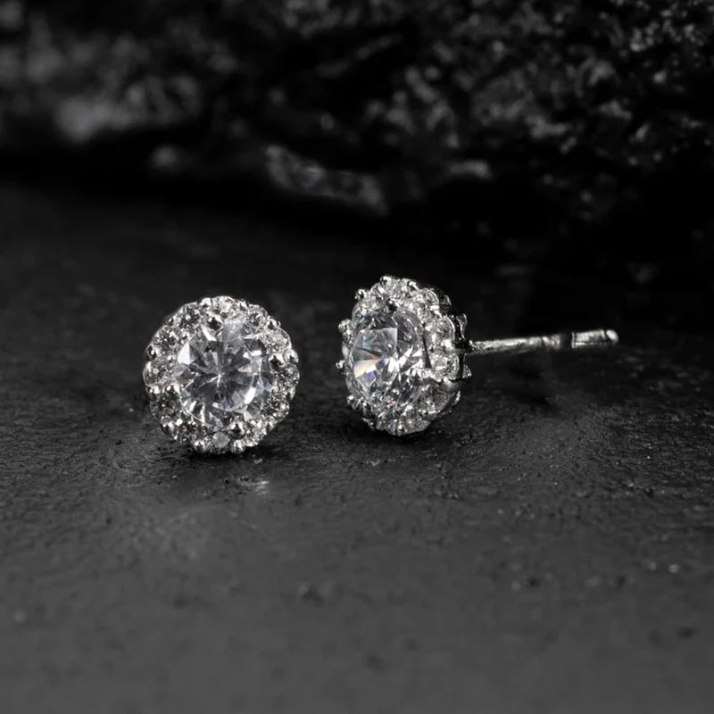Cubic Zirconia Couple Stud Earrings – Unisex Silver Geometric