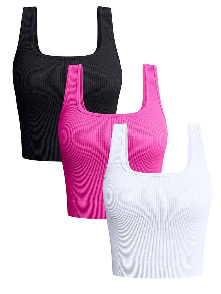 Women's Square Neck Ribbed Tank Top | Elastic Sleeveless Crop Camisole S-L
