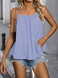 Women's Plus Size Spaghetti Strap Cami Top – Flowy Gathered Neckline Loose Fit Summer Blouse