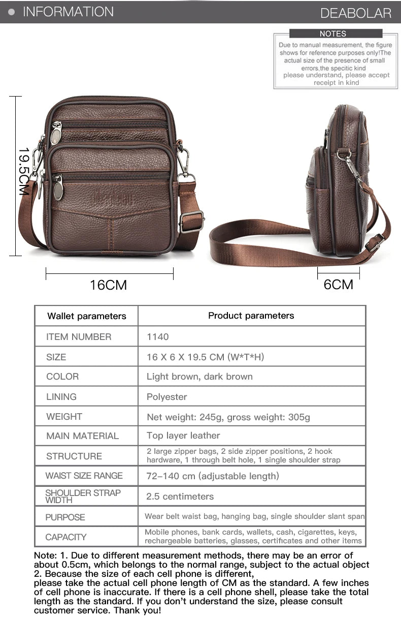 Men's Genuine Leather Mini Crossbody Bag — Vertical Shoulder Bag & Casual Travel Messenger