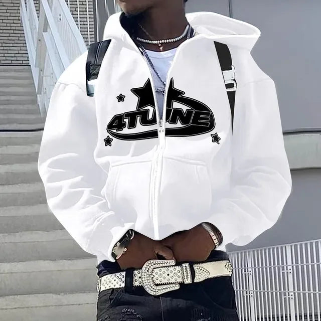 Y2K Letter Print Zip-Up Hoodie – Unisex Fleece Sweatshirt