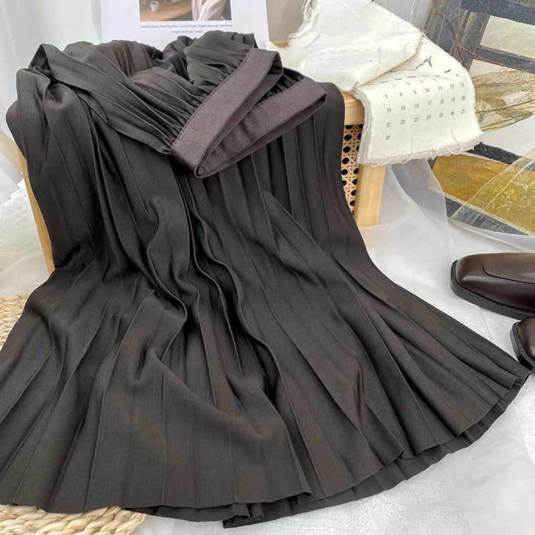 Elegant High-Waist Pleated Midi Skirt