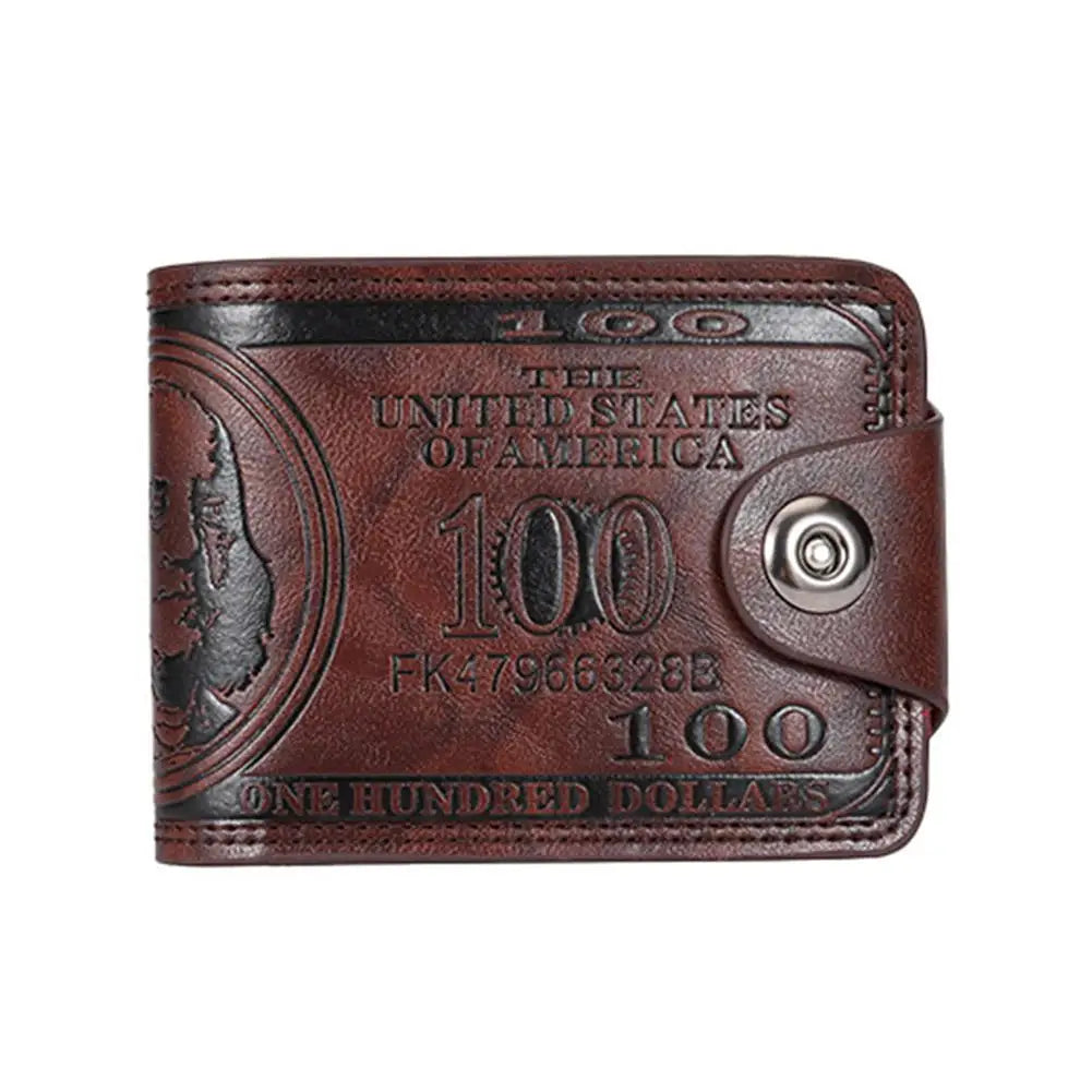 Vintage $100 Bill Pattern Wallet — Multi-Functional PU Leather Snap & Zipper Wallet