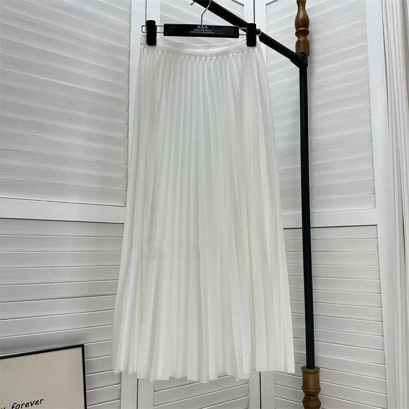 Elegant High-Waist Pleated Midi Skirt