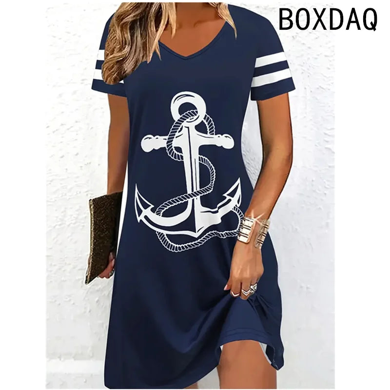 Vestido de mujer de verano de manga corta con cuello redondo, casual, holgado, línea A, talla grande 3XL, estampado 3D a rayas, elegante, vintage