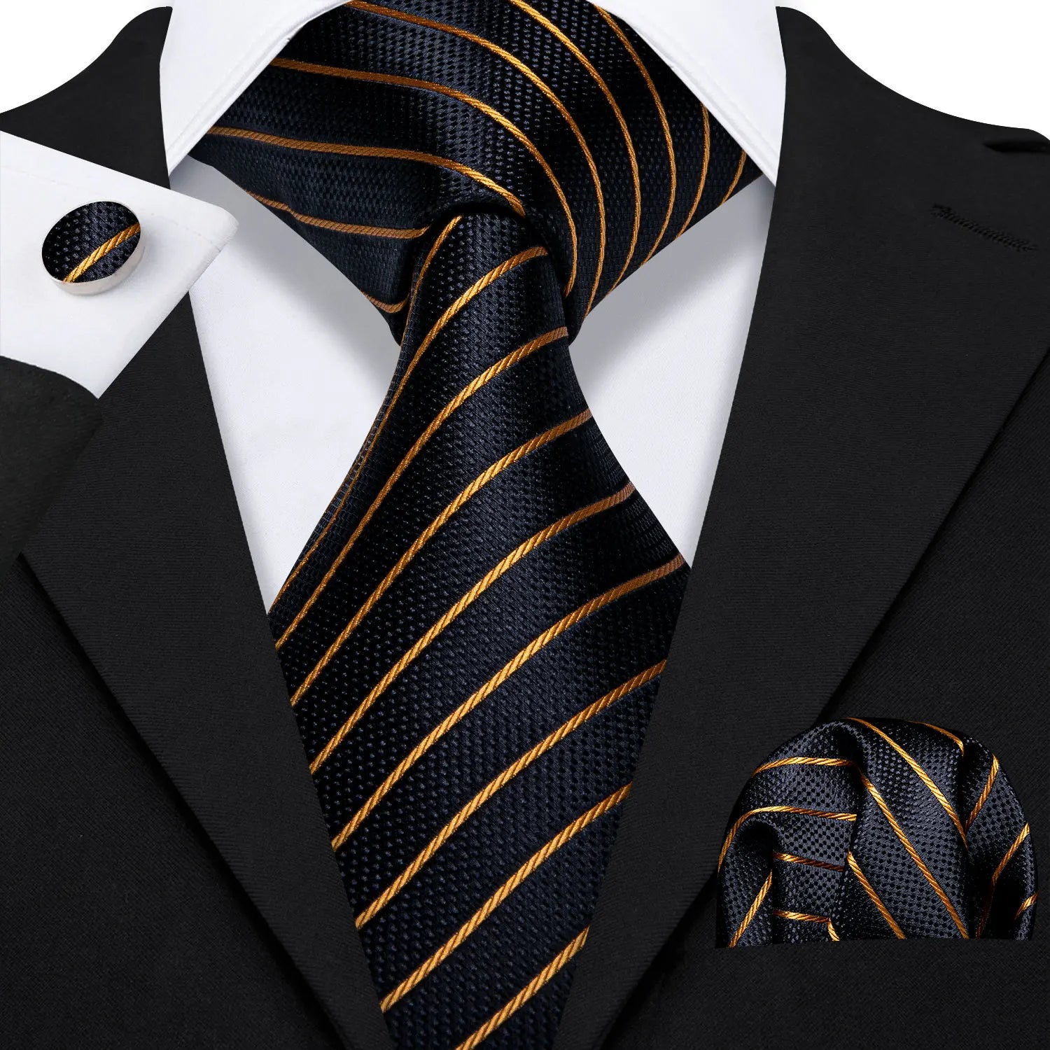 Jacquard Necktie, Pocket Square & Cufflinks Set – Unisex Gift
