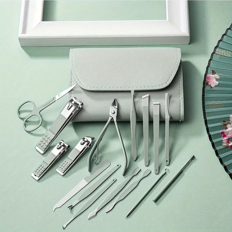 16-Piece Professional Nail Clipper & Cuticle Nipper Set with Travel Case