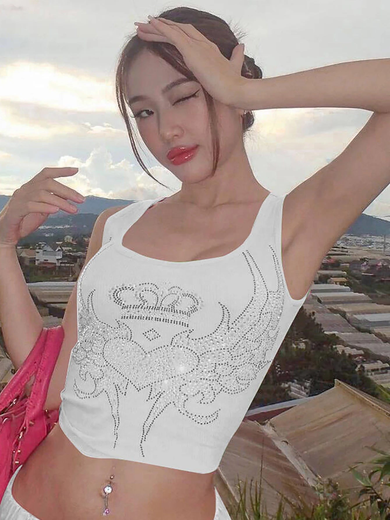 Y2K Geometric Crop Tank Top – Streetwear Party Cami for Women