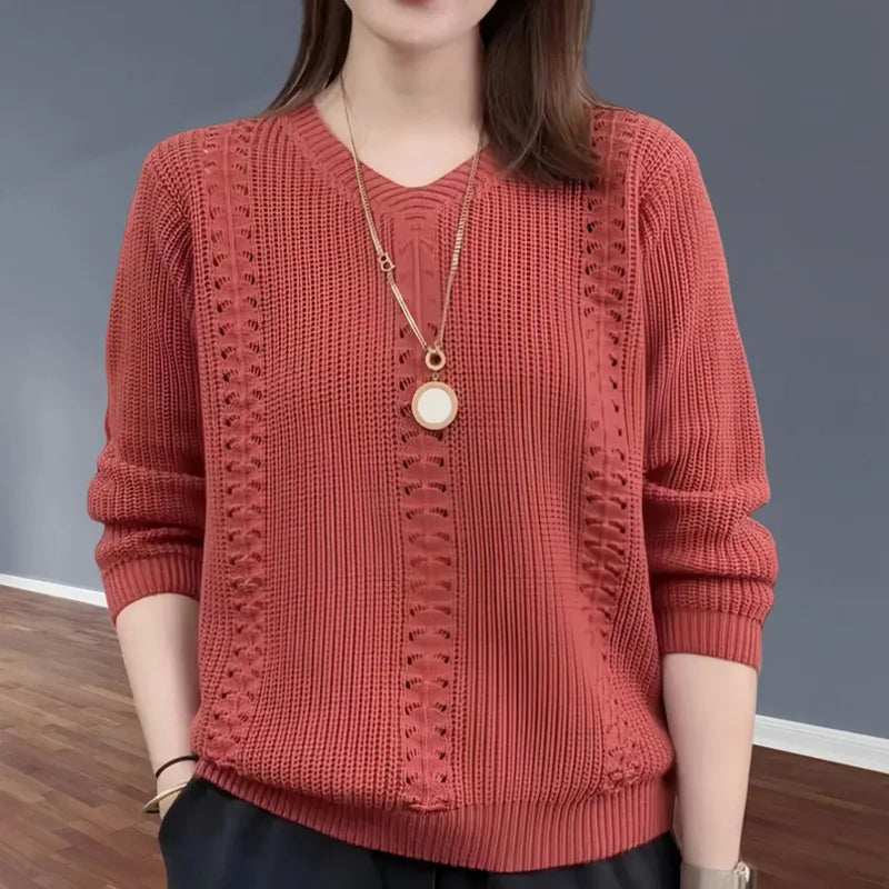 Pointelle V-Neck Knit Sweater – 5 Colors