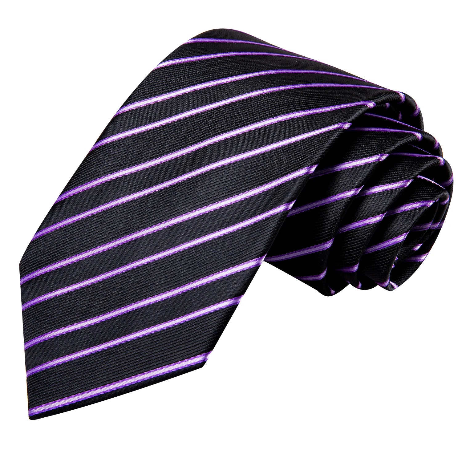 Striped Jacquard Necktie, Pocket Square & Cufflinks Set – Purple