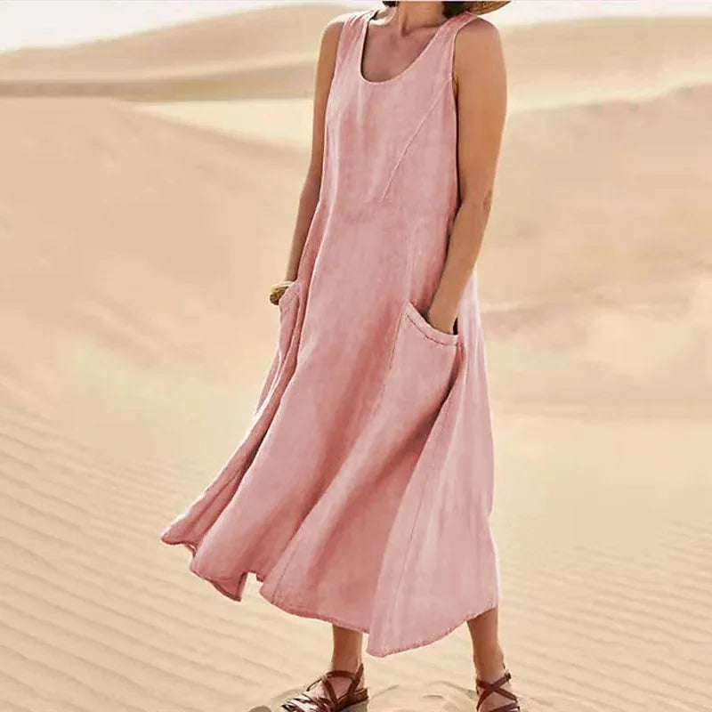 Women's Sleeveless Loose Sundress with Pockets