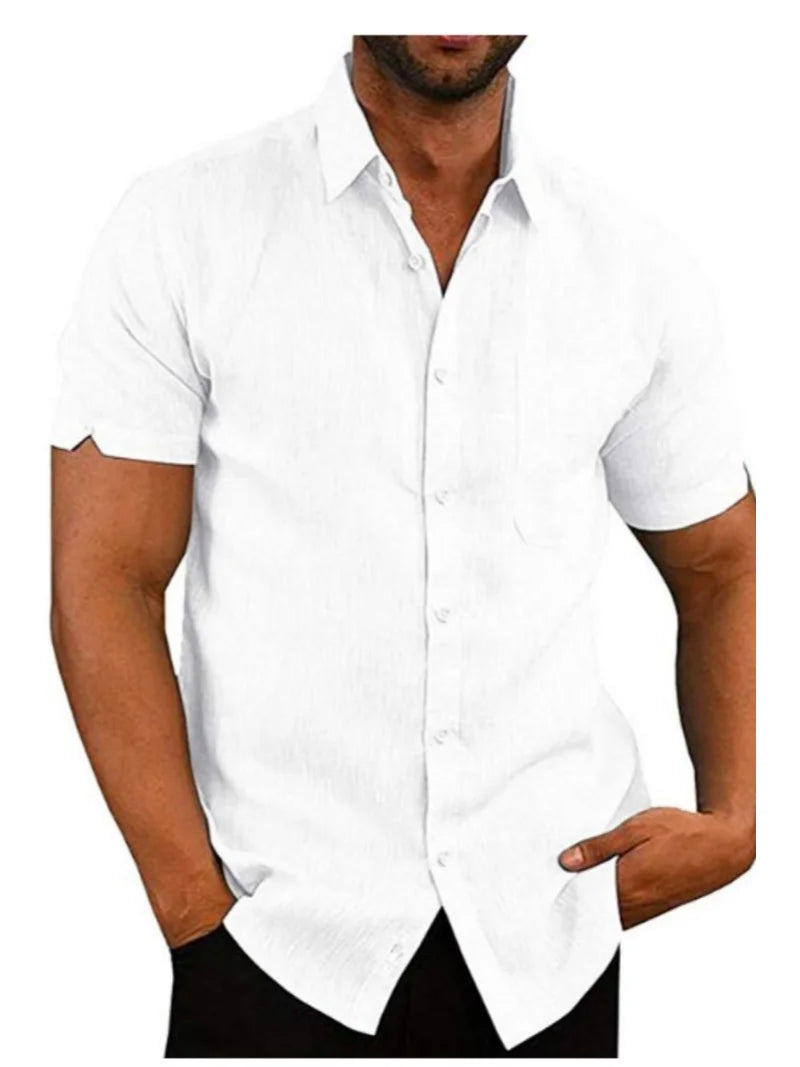 Men's Short-Sleeve Button-Down Shirt – Casual Summer Top with Chest Pocket