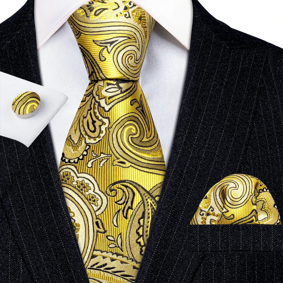 Jacquard Necktie, Pocket Square & Cufflinks Set – Unisex Gift