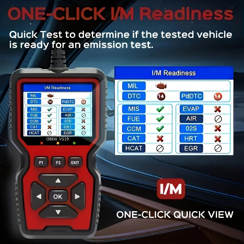 Escáner de diagnóstico de coche V519 OBD2 – Alimentado por USB, datos en tiempo real, lee y borra códigos de motor