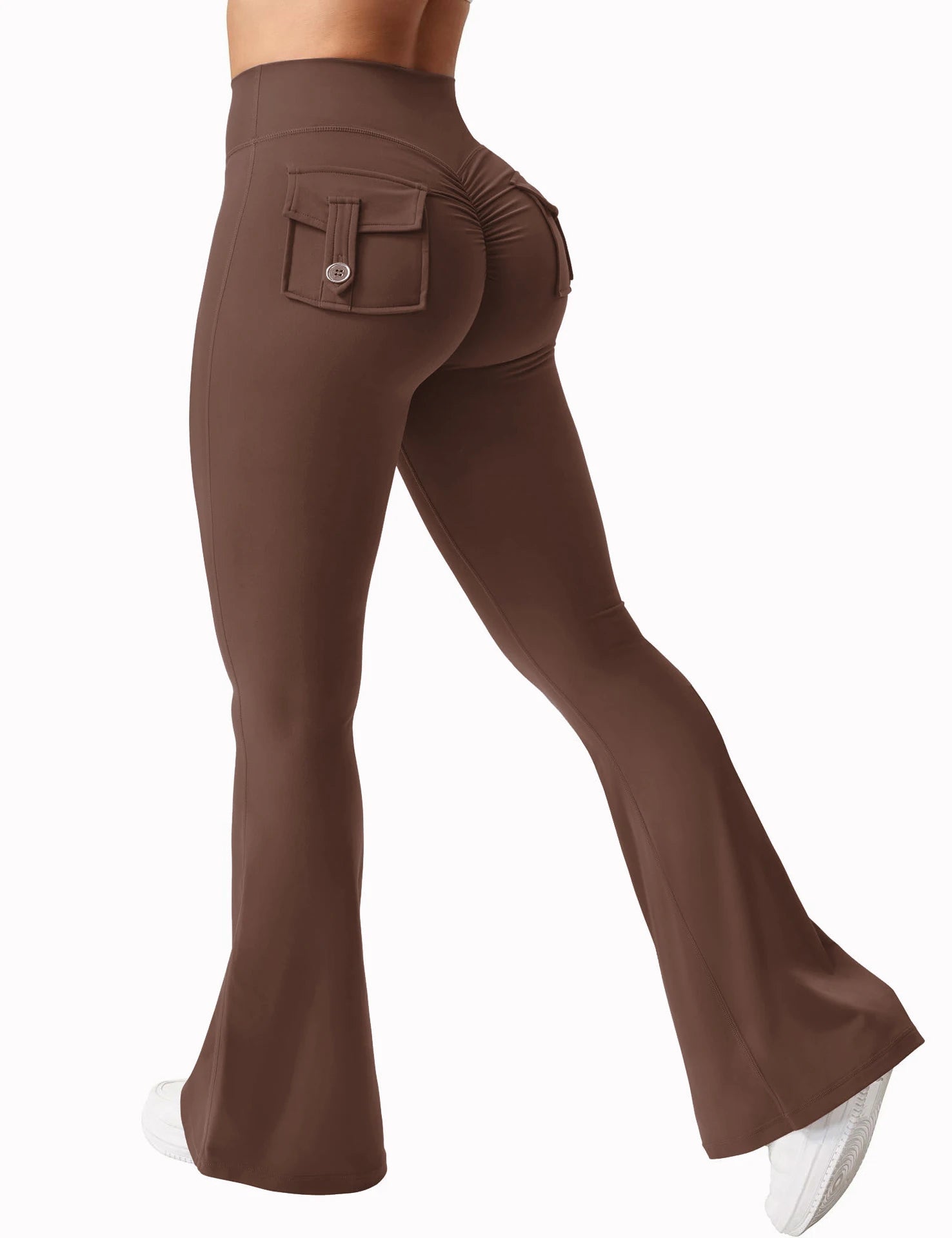 Leggings de yoga de pierna ancha para mujer, nuevos, de alta elasticidad, sensación de desnudez, compresión, ropa de trabajo de fitness con bolsillos, pantalón de yoga