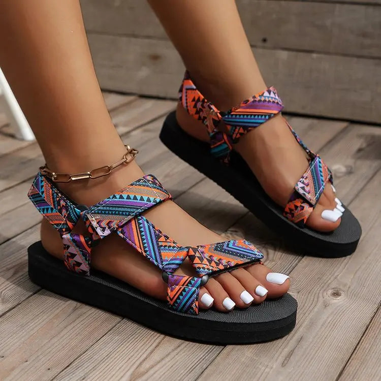 Sandalias de playa de cáñamo para mujer – Chanclas planas con tira al tobillo para verano