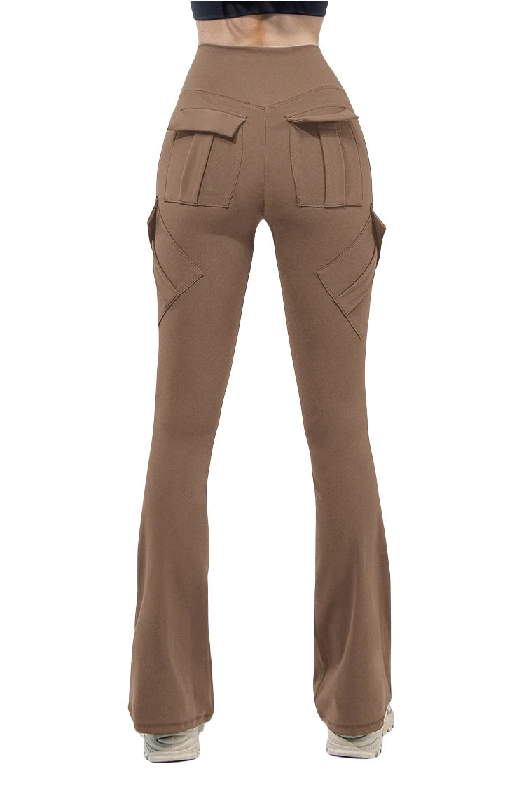Leggings de yoga de pierna ancha para mujer, nuevos, de alta elasticidad, sensación de desnudez, compresión, ropa de trabajo de fitness con bolsillos, pantalón de yoga
