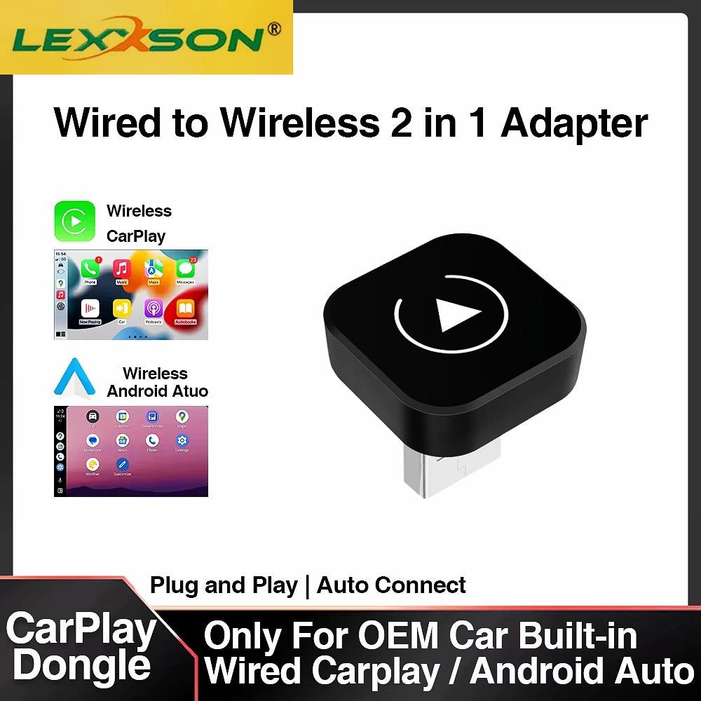 Adaptador inalámbrico 2 en 1 para CarPlay y Android Auto – Dongle USB Plug & Play
