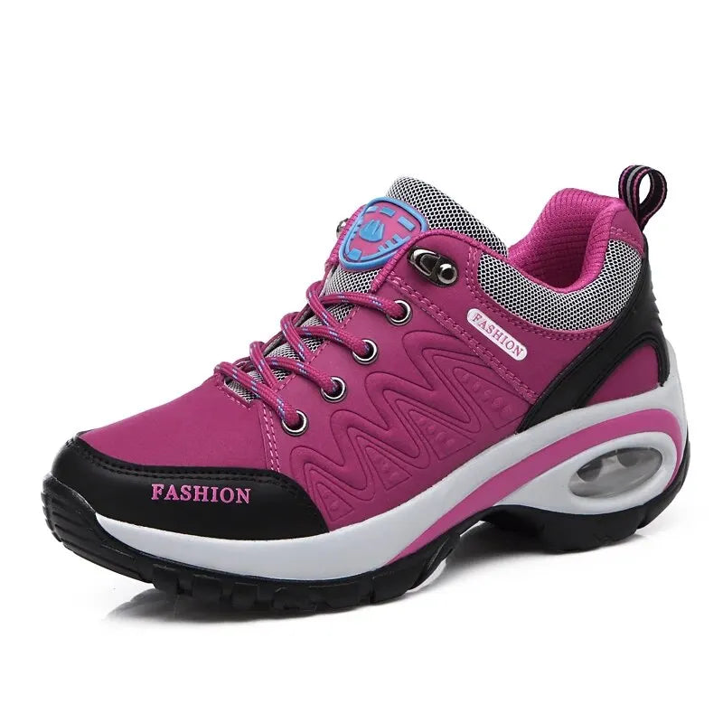 Botines deportivos con plataforma impermeables para mujer – Zapatos casuales de exterior con cordones y tacón bajo