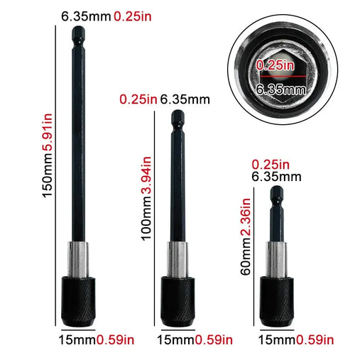 3PC 1/4" Hex Quick-Release Extension Rod Set – 60/100/150mm Drill Driver Bits