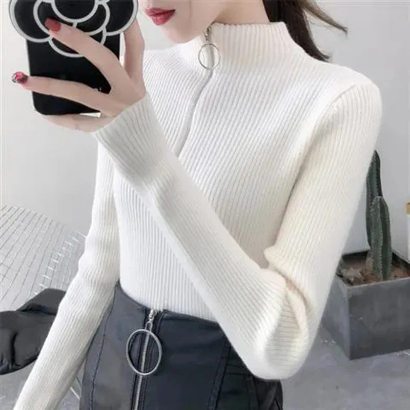 Half-Zip Mock Neck Slim Knit Sweater – 12 Colors