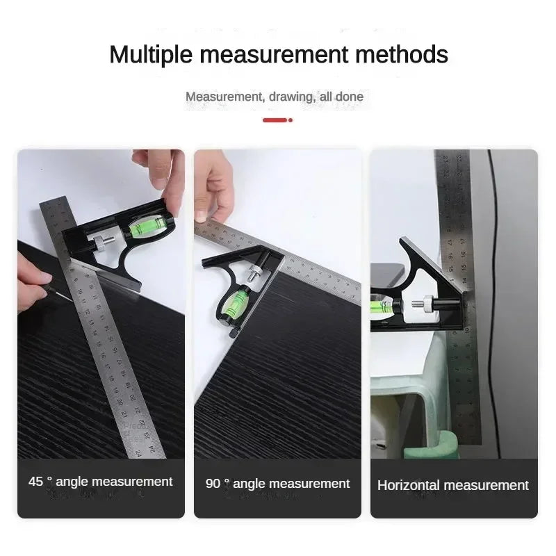 Combination Square & Angle Measuring Tool Set — Stainless Steel, 12" / 300mm