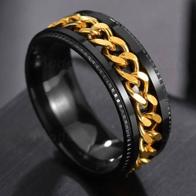 Stainless Steel Spinner Ring | Rotatable Chain Punk Design | Unisex
