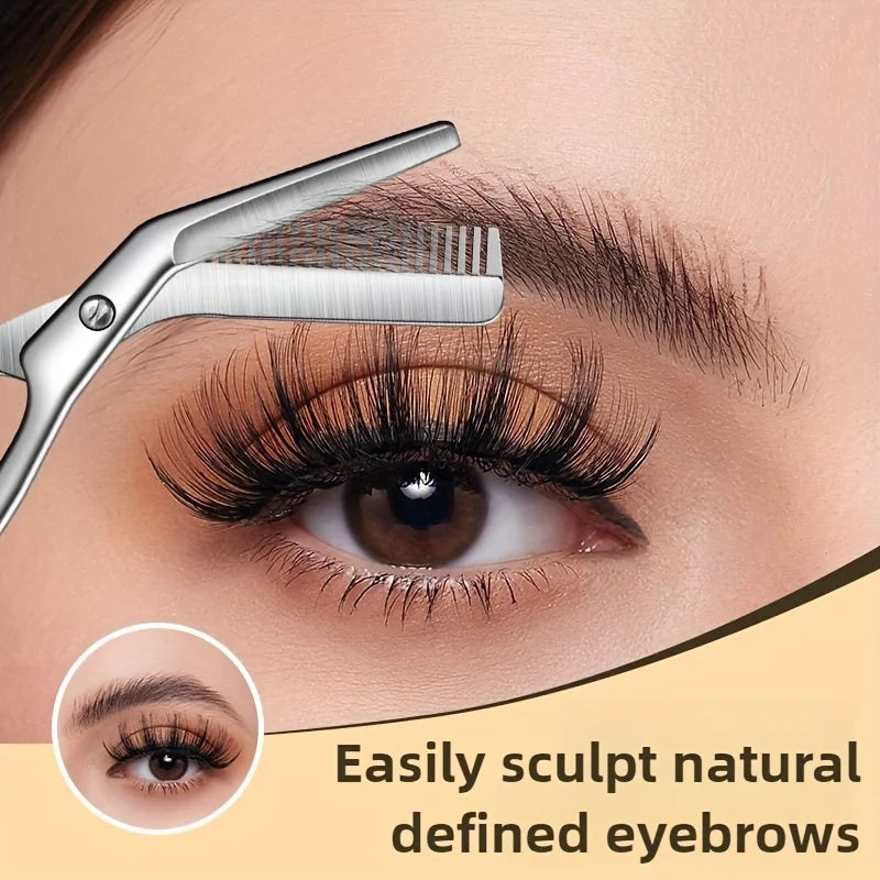 Stainless Steel Eyebrow Scissors with Built-In Comb