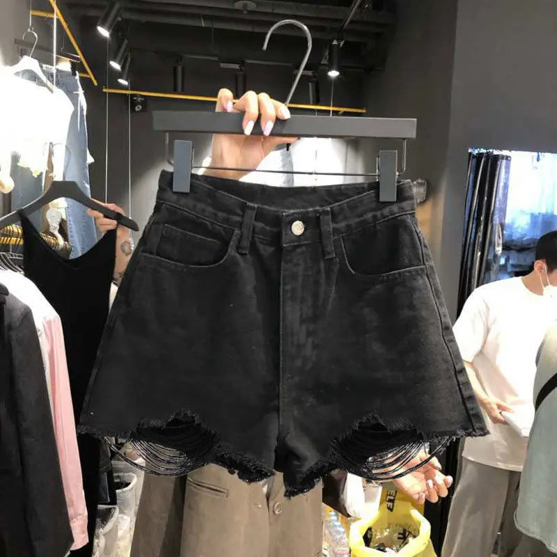 High-Waist Ripped Wide-Leg Denim Shorts – 4 Colors