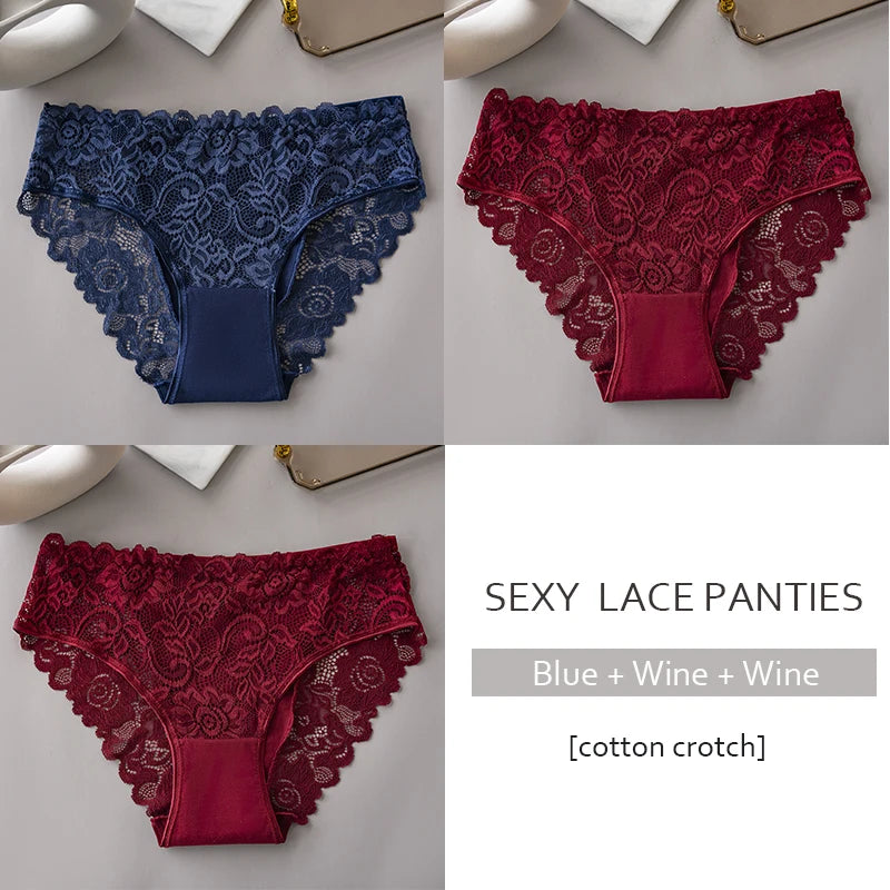 Women's 3-Pack Luxury Lace Embroidery Panties | Floral Hollow Briefs S-XXL