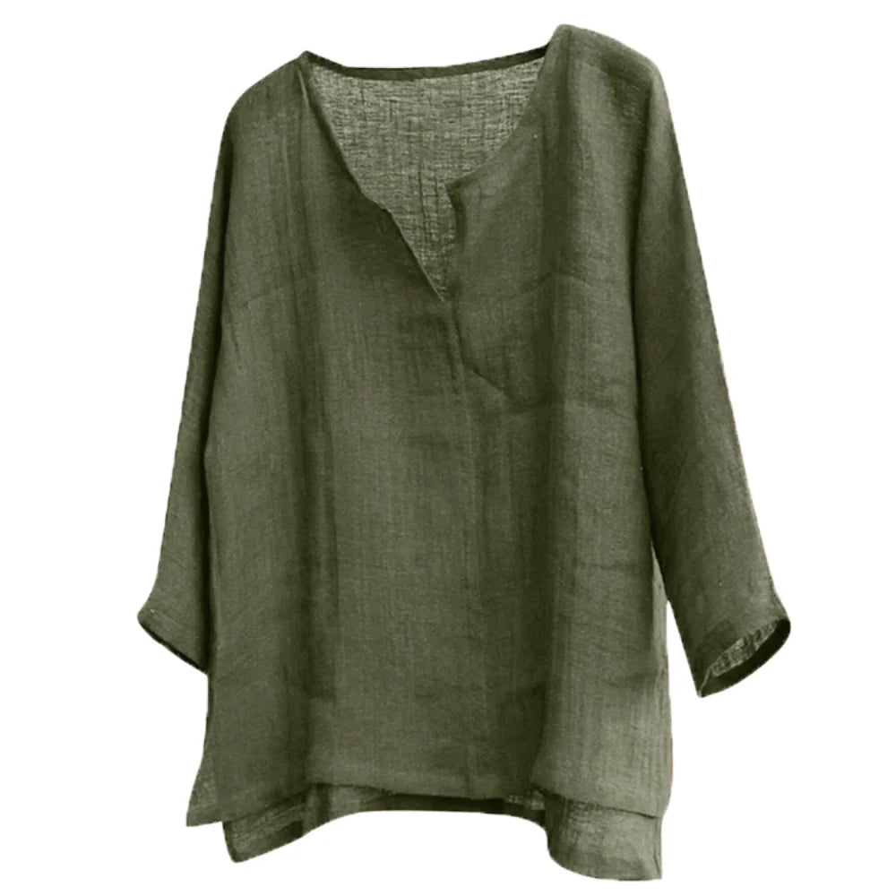Men's Long-Sleeve Cotton Linen Shirt – Loose Fit Casual Button-Up