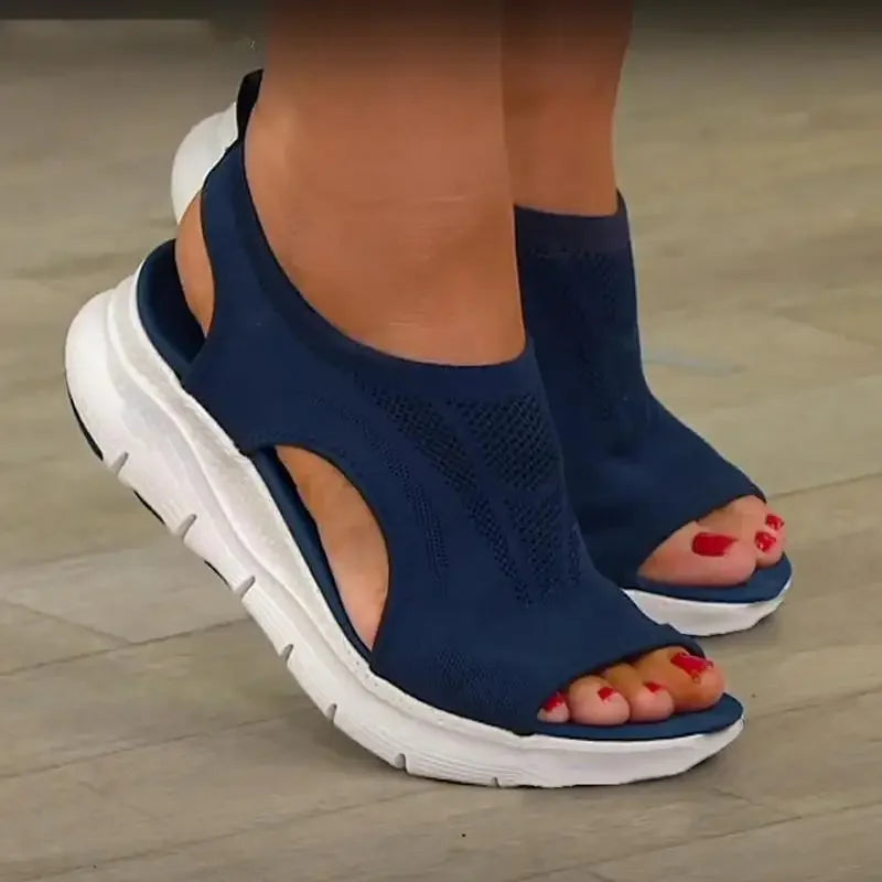 Women's Platform Wedge Sandals – Mesh Open Toe, Lightweight Slip-On