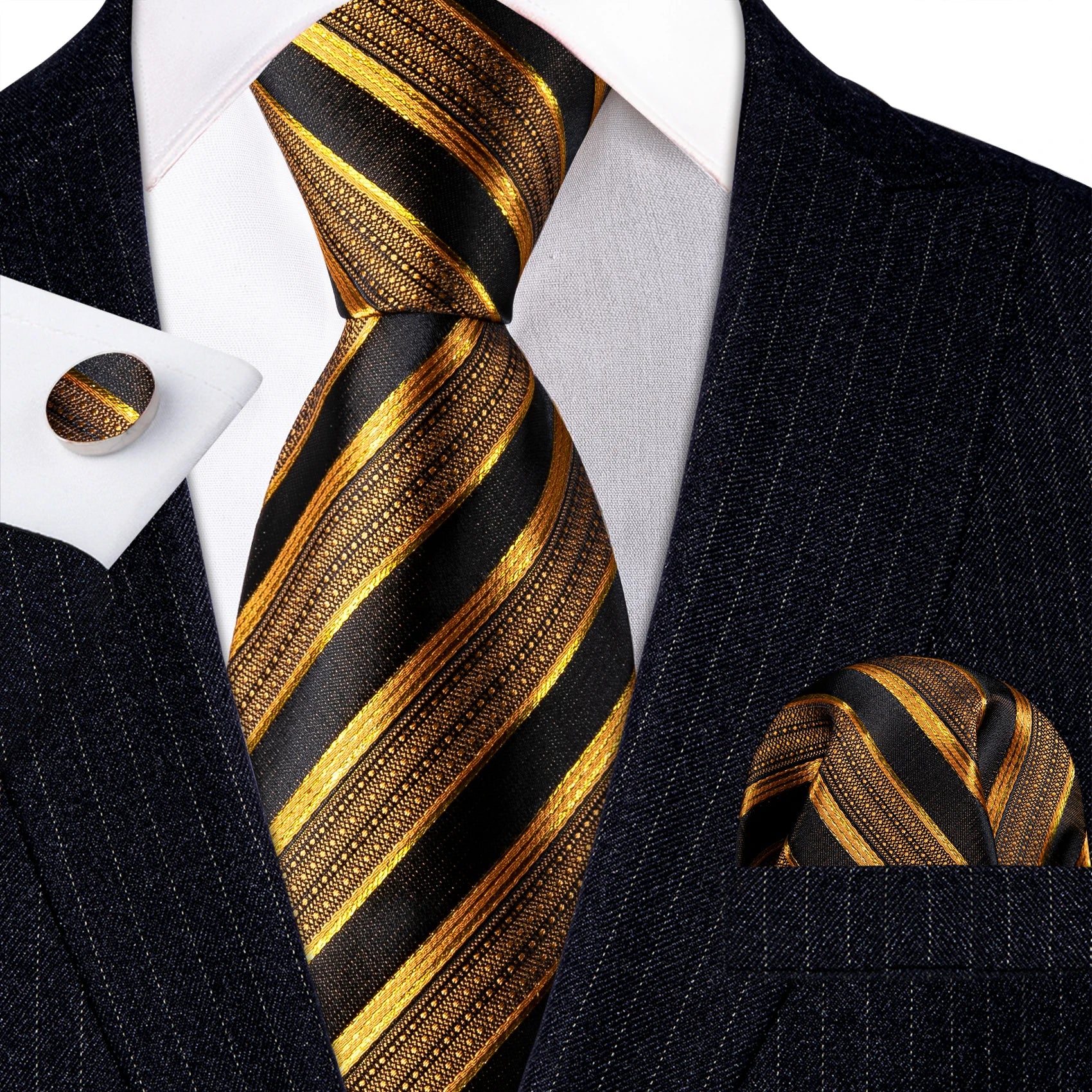 Jacquard Necktie, Pocket Square & Cufflinks Set – Unisex Gift