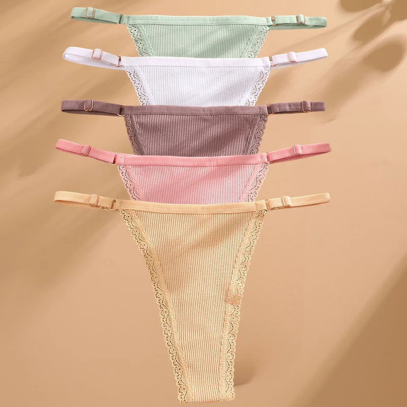 Women's 5-Pack Cotton G-String Thong Set | Low-Rise Adjustable Waist Underwear S-XL