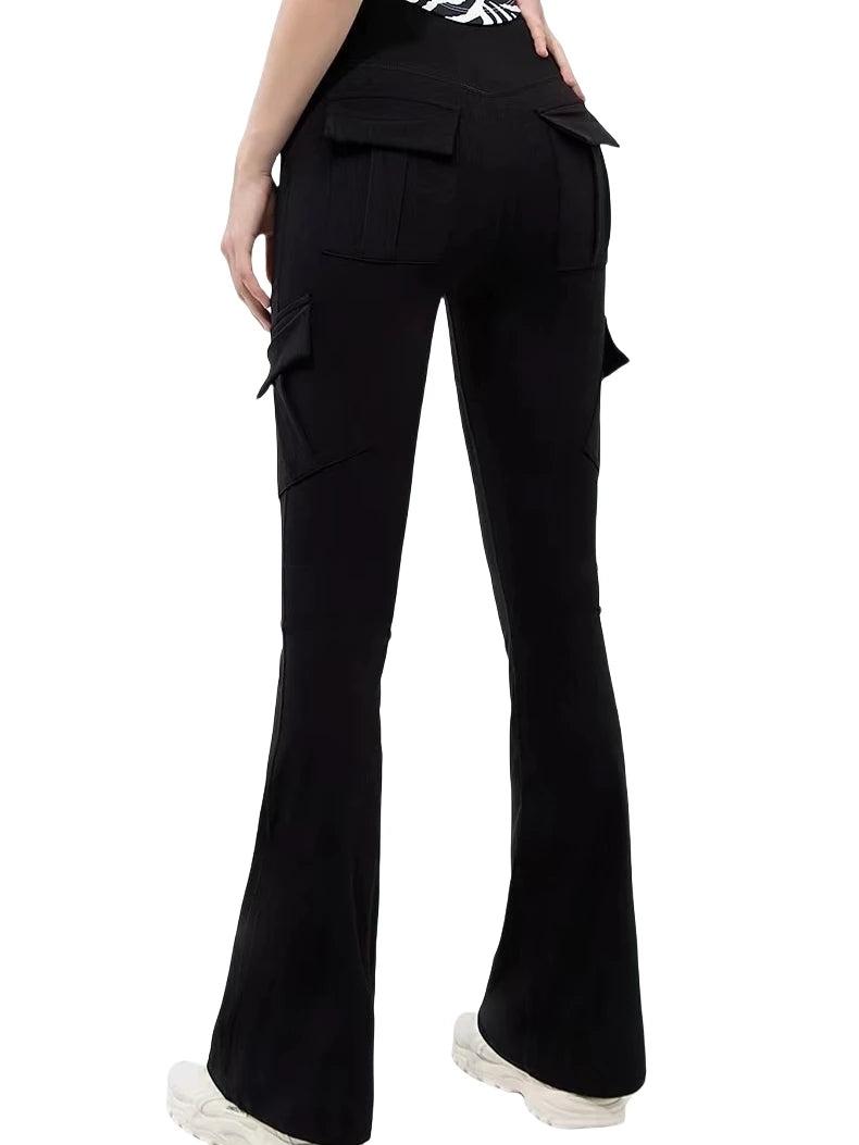 Leggings de yoga de pierna ancha para mujer, nuevos, de alta elasticidad, sensación de desnudez, compresión, ropa de trabajo de fitness con bolsillos, pantalón de yoga