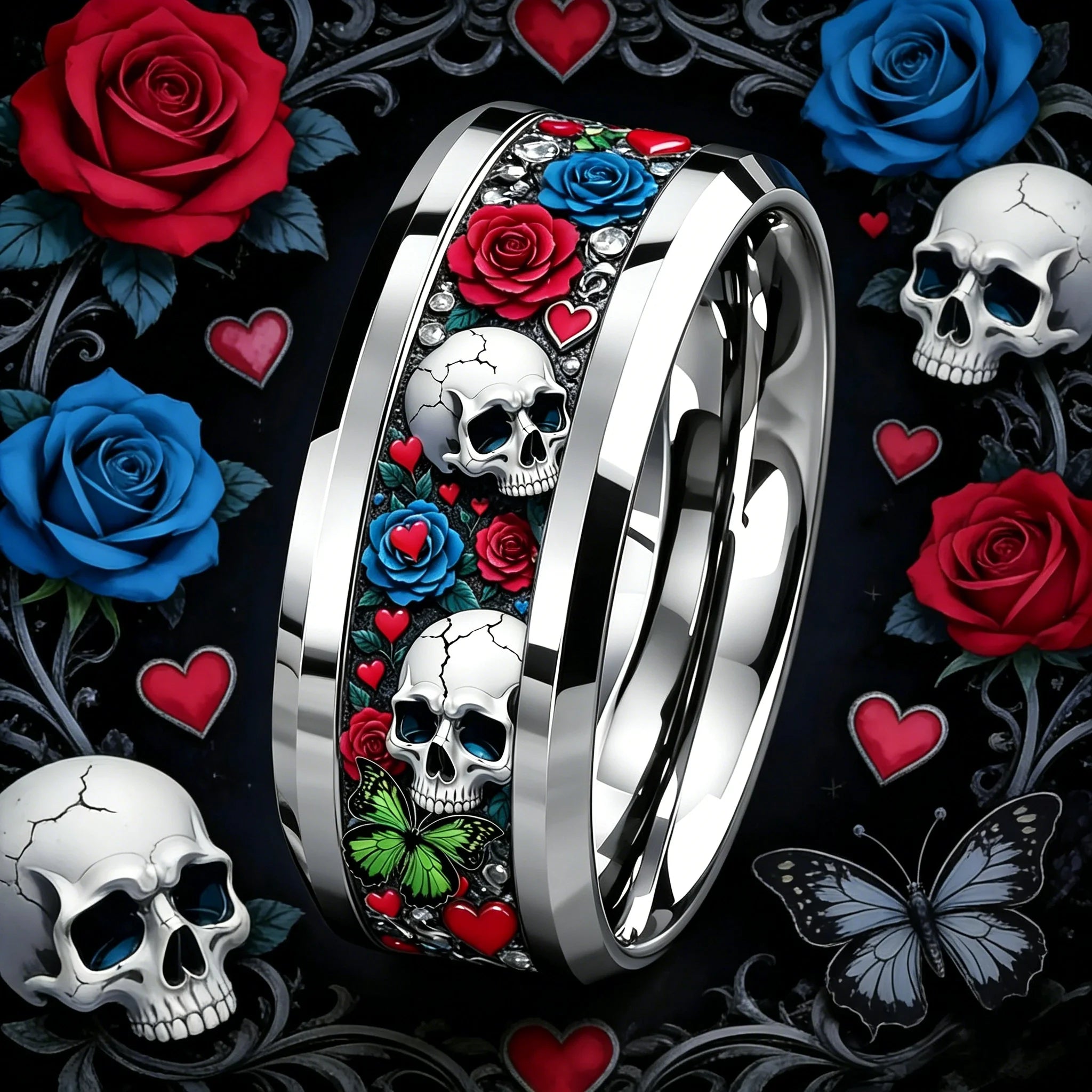 Cyberpunk 8mm Stainless Steel Ring | Gothic Punk Biker Jewelry for Men & Women