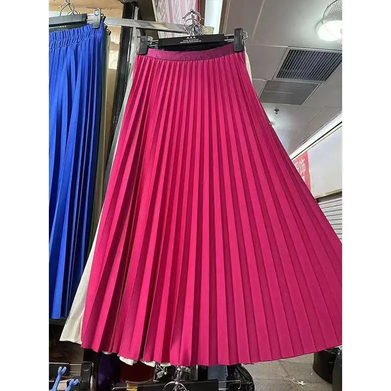 Elegant High-Waist Pleated Midi Skirt