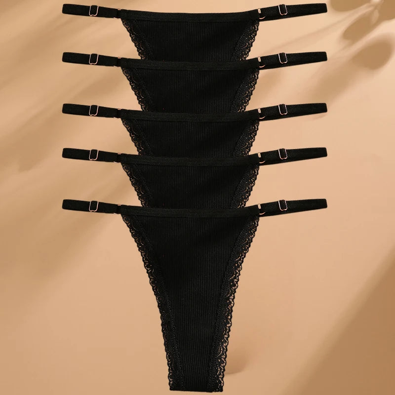 Women's 5-Pack Cotton G-String Thong Set | Low-Rise Adjustable Waist Underwear S-XL