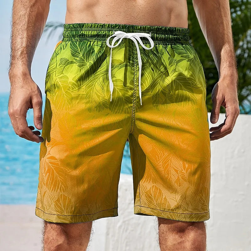Gradient 3D Printed Board Shorts – Colorful Quick-Dry Swim Trunks for Men & Kids
