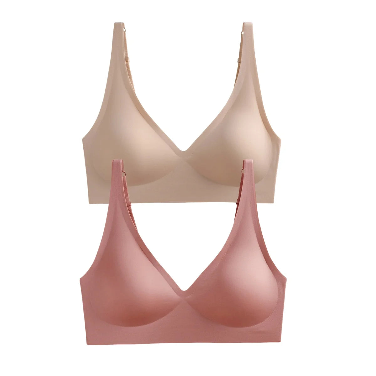 2-Pack Seamless Wireless Bras for Women | Deep V Push-Up Bralette | Soft Padded Convertible Straps S-2XL