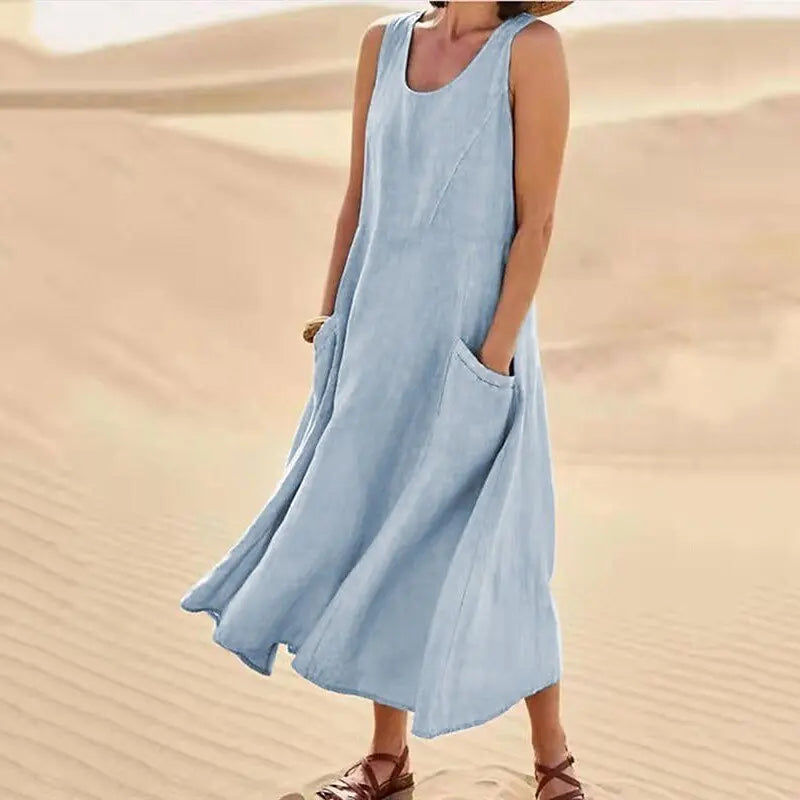 Women's Sleeveless Loose Sundress with Pockets