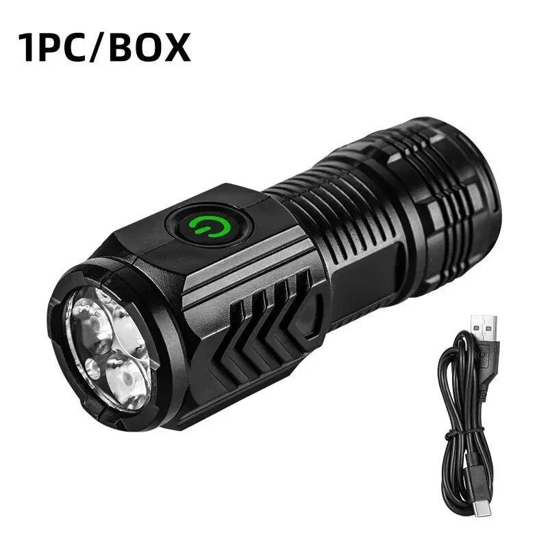 Mini Tactical LED Flashlight – 3-Core 450 Lumen, Rechargeable, 200m Range, Pen Clip