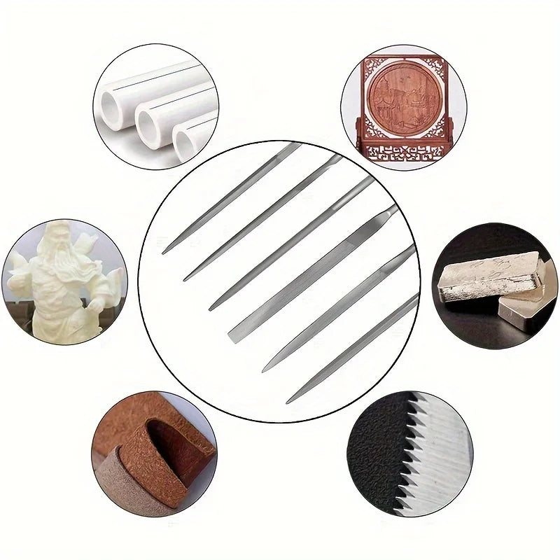 High-Carbon Steel Precise Needle File Set - Premium Kit with Non-Slip Ergonomic Handles, for Wood/Plastic/Model Filing