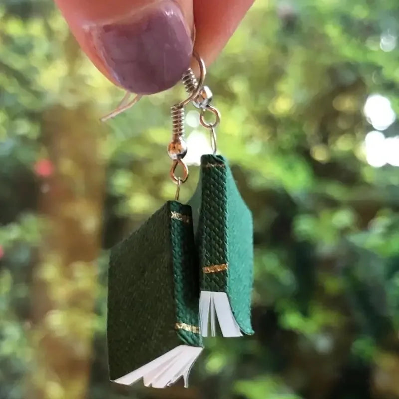 3D Book Pendant Drop Earrings – Novelty Literary Style for Book Lovers
