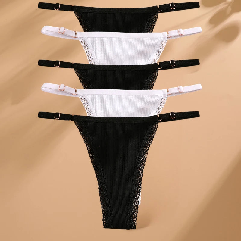 Women's 5-Pack Cotton G-String Thong Set | Low-Rise Adjustable Waist Underwear S-XL